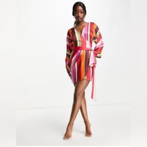 ASOS Design 70’s inspired colorful stripe wrap dress, size 12